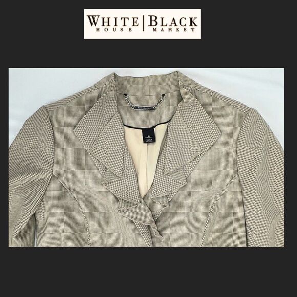 White House Black Market Ruffle Collar Blazer –Fitted - Taupe Beige - Size 6 - Picture 5 of 6